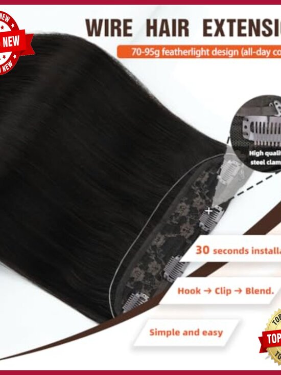 16 Inch 80G Human Hair Extensions Clip-Ins with Invisible Wire main image 6